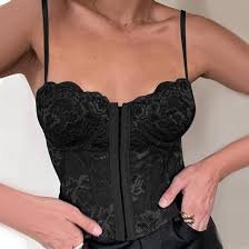 Bustier Vintage Noir en Dentelle pour Femme