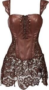 Robe Bustier Corset Simili Cuir Marron - XXX-Large