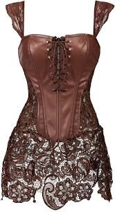 Robe Bustier Corset Simili Cuir Marron - XXX-Large