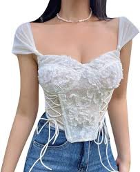 Bustier Vintage Femme en Dentelle Blanche