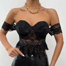 Corset Vintage Noir Femme à Col V