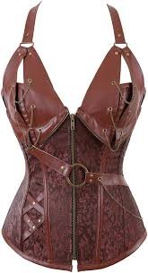 Corset Steampunk Femme en Cuir Grebrafan - Marron S (EU 32-34)