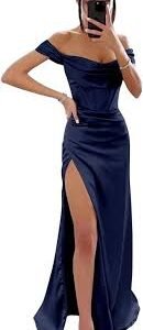Robe de Bal Longue Sans Manches à Épaules Dénudées - Corset Élégant